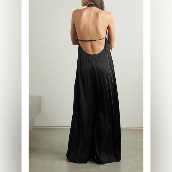 NEW $695 A.L.C. Rio pleated satin halterneck jumpsuit - Picture 5 of 11
